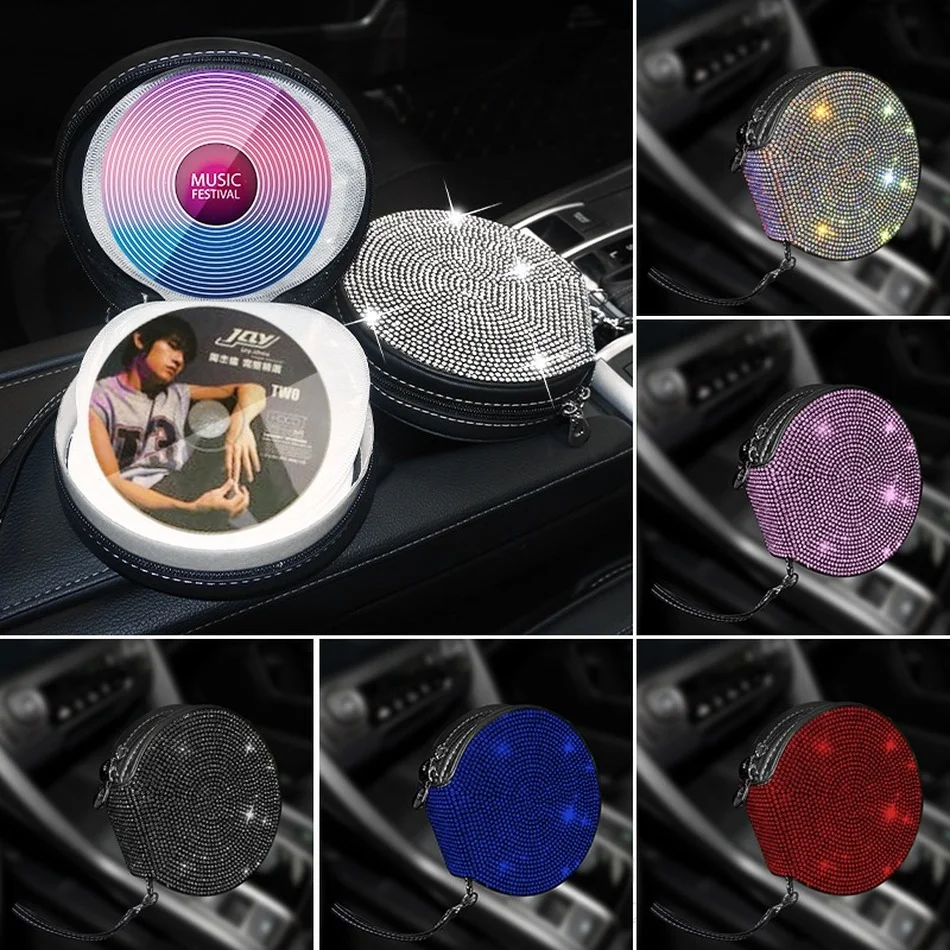 

Portable CD DVD Case 20 Capacity Oxford Cloth Storage Bag Round Holder with Zipper Bling Car Accessories for Home Car CD Box Bag