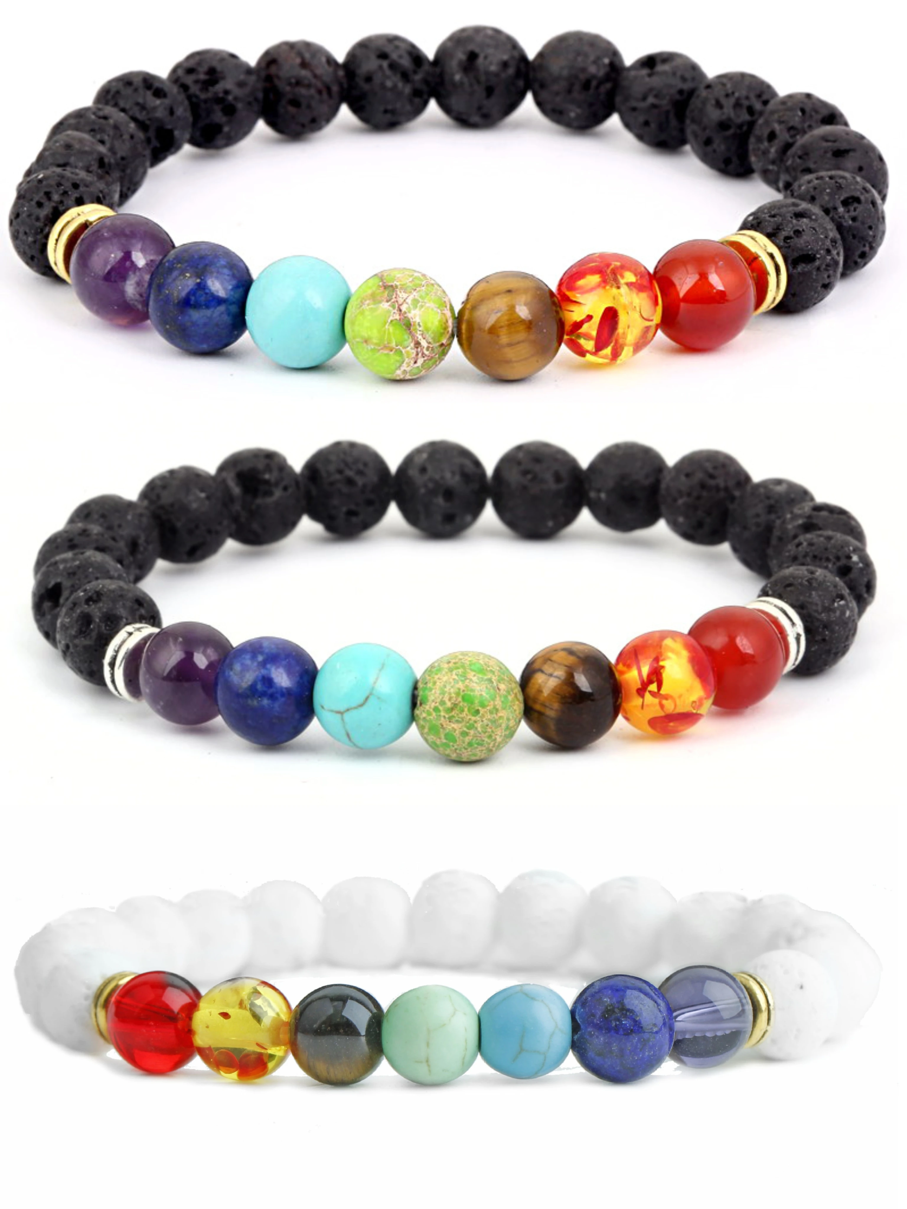 

10pcs New Women's Bracelets 8mm Men's Natural Healing Energy Tiger Eye Elastic Volcanic Stone Pulse Fashion Jewelry Wholesale