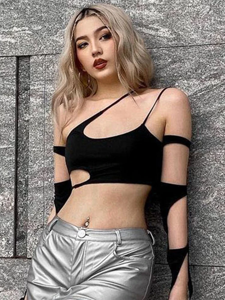 Y2K спортивный стиль полый Асимметричный однотонный жилет эстетичный E-girl тройник