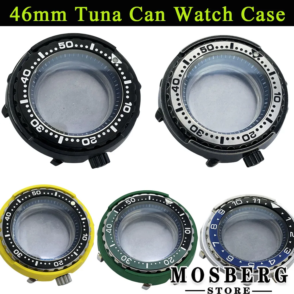 46mm Tuna Can Watch Case Black Solid 316L Stainless Steel For NH35 NH36 200m Waterproof  Automatic Watches Accessories