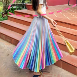 2019 Весенние длинные радужные атласные юбки, женская мода