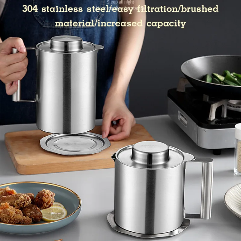 

Oil Filter Pot 304 Stainless Steel Kitchen Oil Filter Pot Oil Leak Proof Bottle Large Capacity Oil Storage Tank Filter