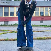 juicy apple 2022 skater style indie boyfriend baggy pants y2k streetwear teen fashion jeans pockets wide legs high waist trouser