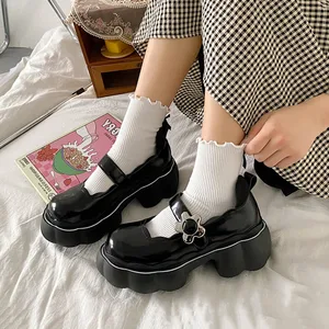 platform Lolita Shoes Japanese Girl white high heels fashion Round Toe Mary Jane Women Patent faux L