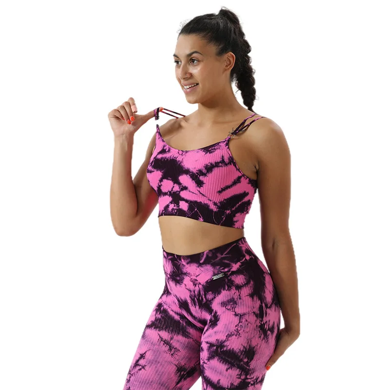 Seamless Tie-dye Yoga Sets Sports Fitness High Waist Hip Raise Trousers Beauty Back Bra Suits Workout Gym Leggings Set for Women