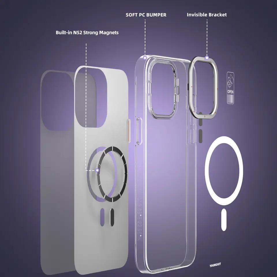 YOUNGKIT HERMI For iPhone 14 pro Max Case Magsafe Magnetic Shockproof Invisible Bracket Kickstand Matte For iphone 14 pro case