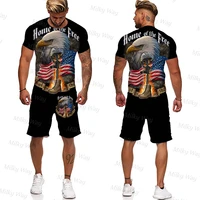 summer mens tracksuit american flag pattern t shirt shorts set casual outfit jogging suit clothing male fashion streetwear