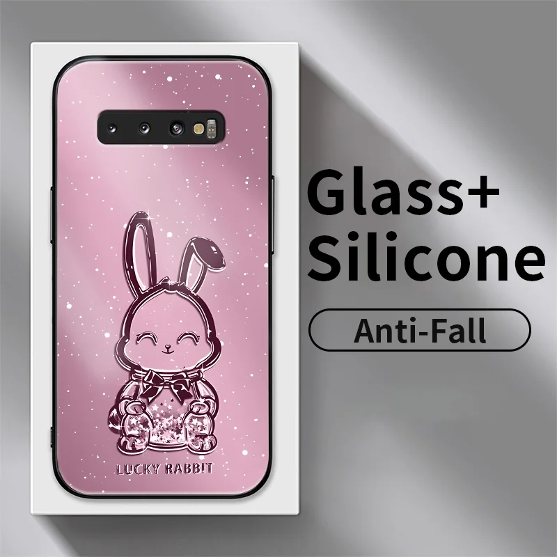 

Metallic Bunny Glass Case for Samsung Galaxy S10 S10E S10 Lite S10 Plus S11E S20 FE S20 Ultra S21 Phone Case Cover