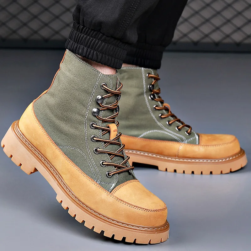 

Men Boots Retro Tooling Boots Casual Crazy Horse Leather Men's Boots Vintage Lace Up Ankle Boot Cowboy Boots Combat Boots