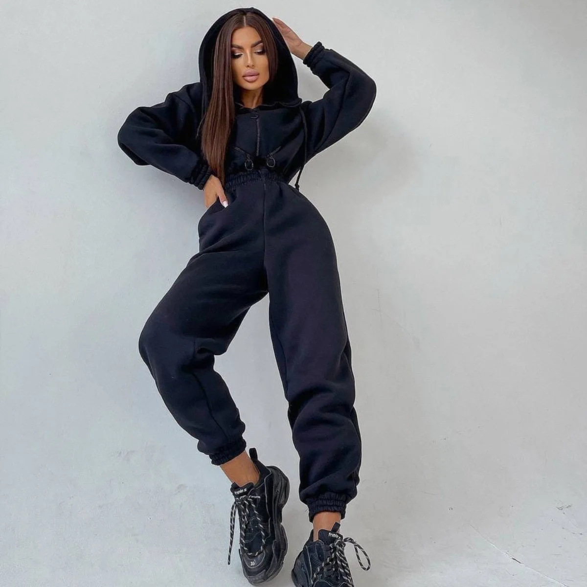 

Elegant Hoodies Jumpsuit Korea Fashion Women Long Sleeve One Piece Outfit Warm Overalls Winter Sportwear Rompers Tracksuits New