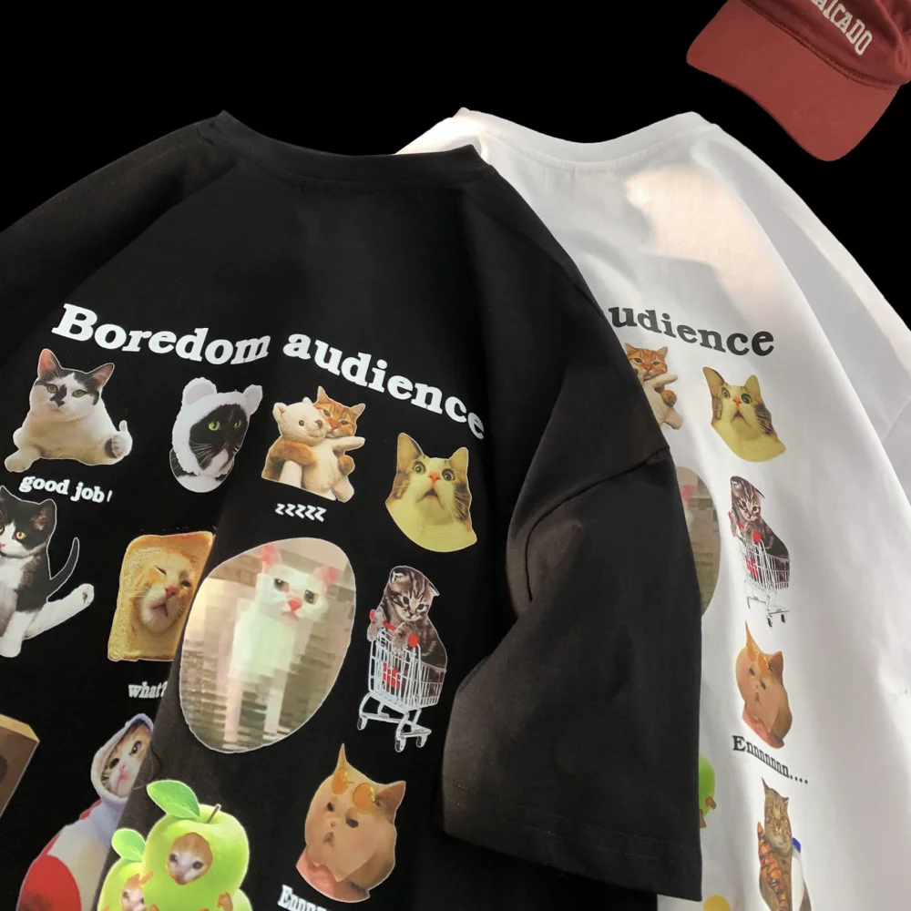

Американские Веселые футболки с наклейками в виде кошек и животных Y2K, топ с героями мультфильмов, винтажные большие хлопковые футболки в стиле хип-хоп, летняя Милая Свободная Повседневная футболка 2023
