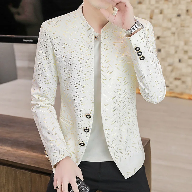 2022 New Men Suits Stand Collar Suit Casual Fashion Personality Spirit Guy Slim Thin Coat Men'S Fashion Clothes Костюм Lks01