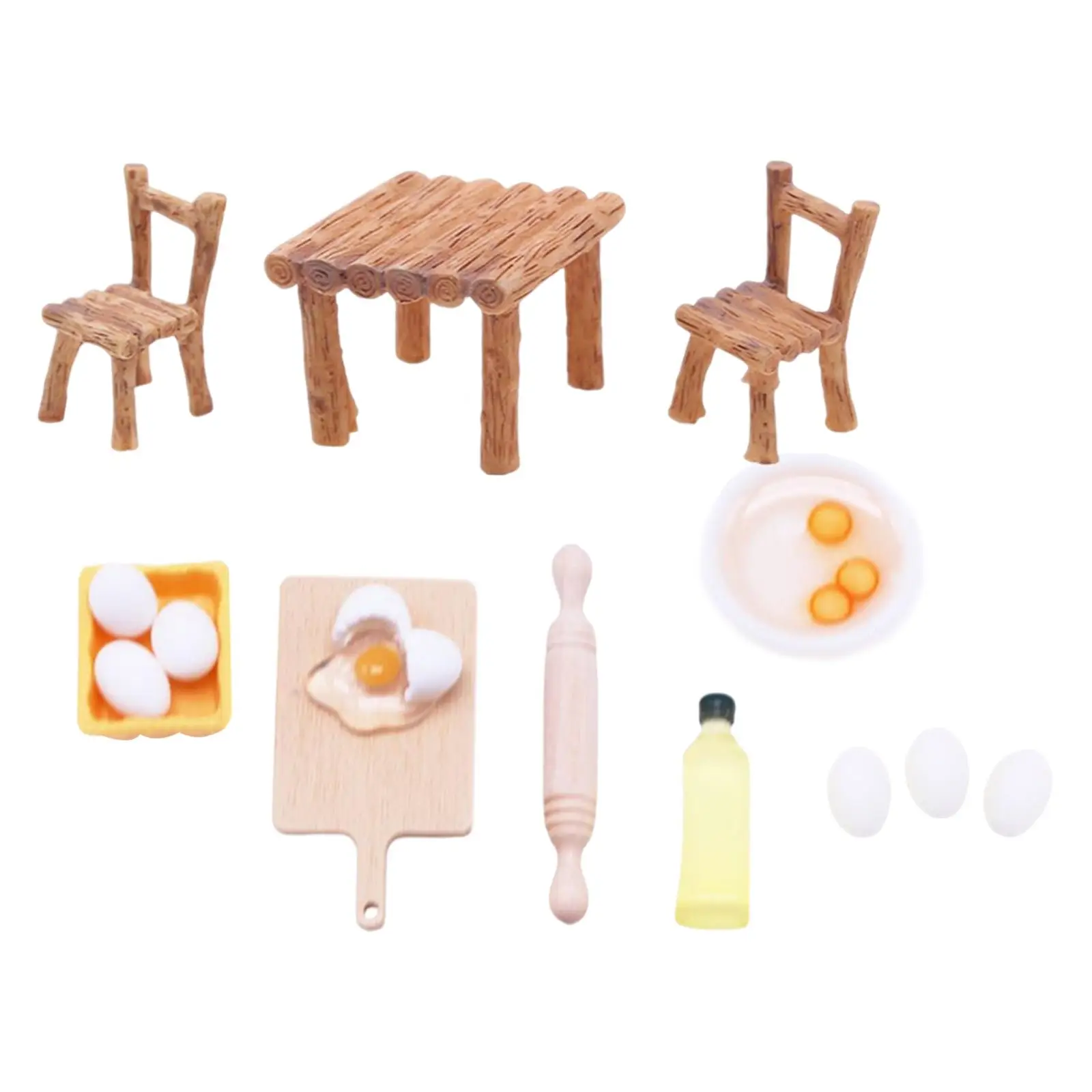 

1/12 Dollhouse Cookware Miniature Playset Desk and Chair Set Kitchen Dinner Toys Decor DIY Scene Pretend creative Ornament