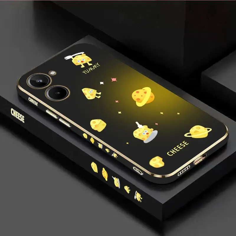 

Cheese Moon Luxury Plating Phone Case For OPPO Realme 10 9 9i 8 8i 7 7i C30 C31 C35 C20 C21Y C25 C25S Cover