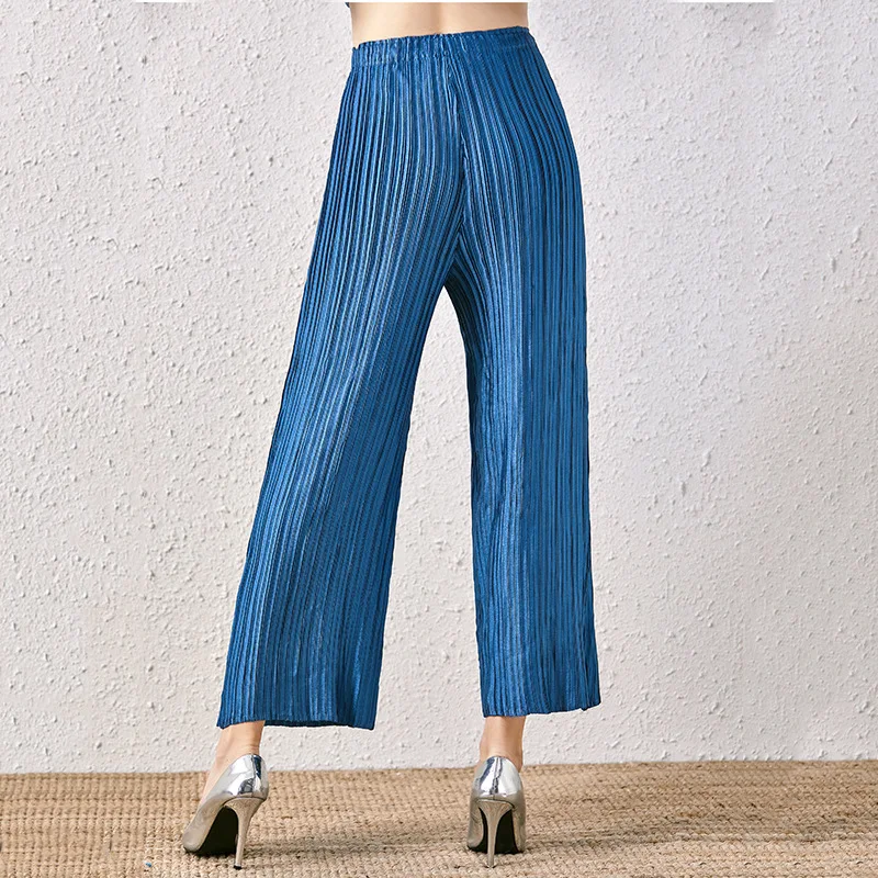 Miyake high waist wide leg pants trousers women's straight pants spring and autumn simple pleated casual pants