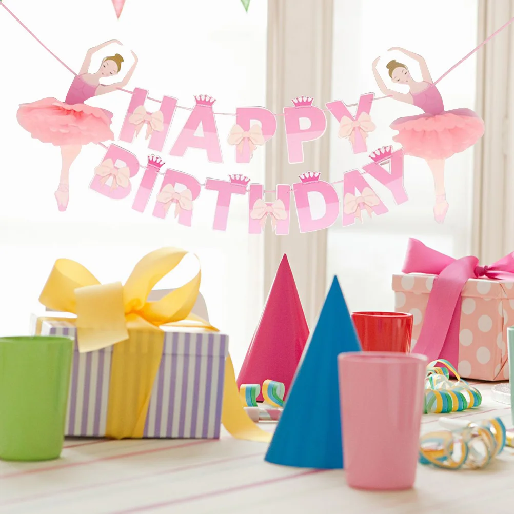

Happy Birthday Banners Ballerina Ballet Girl Bunting Banner HAPPY BIRTHDAY with Bowknot and Crown Decor Bunting Garland Party