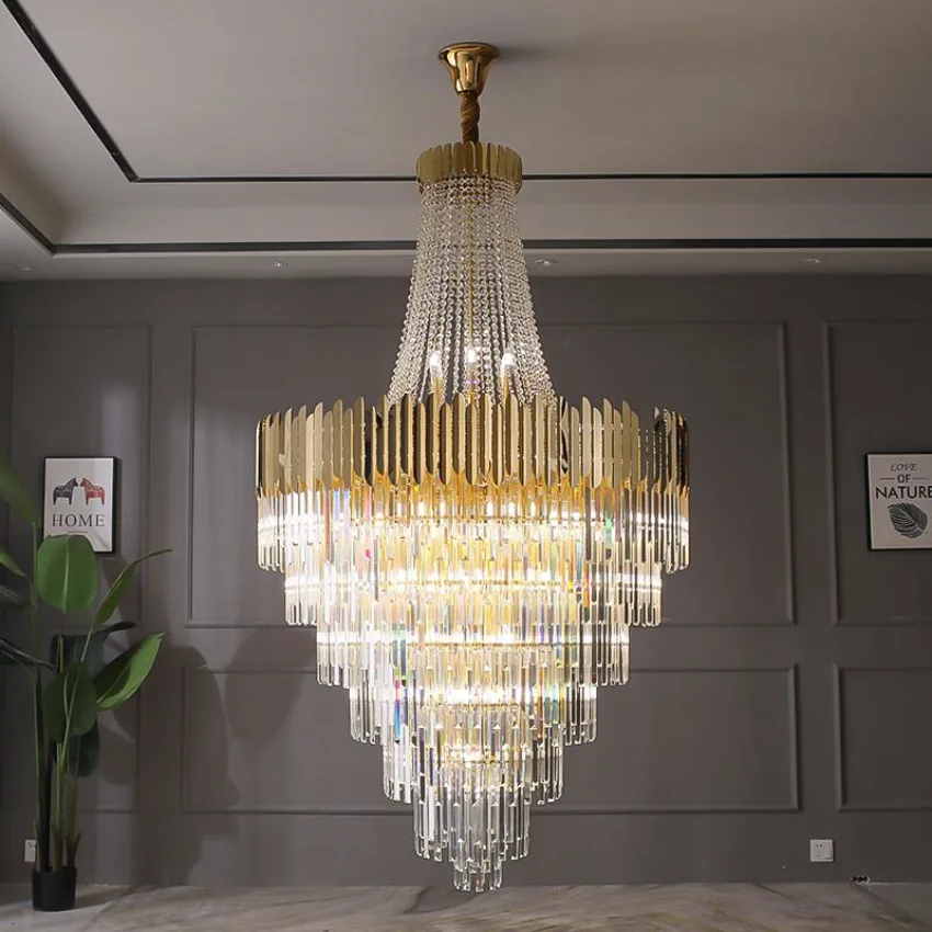 

Chandeliers Lights Led Lighting Pendant Lamps Room Decor Large crystal gold luxury villa living room decoration Chandelier