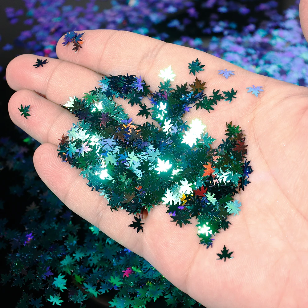 

10g/BAG Glitter Chameleon Maple Leaves Nail Flakes Colorful Holographic Laser Nail Sequins Untra-thin Leave DIY Nail Art Glitter