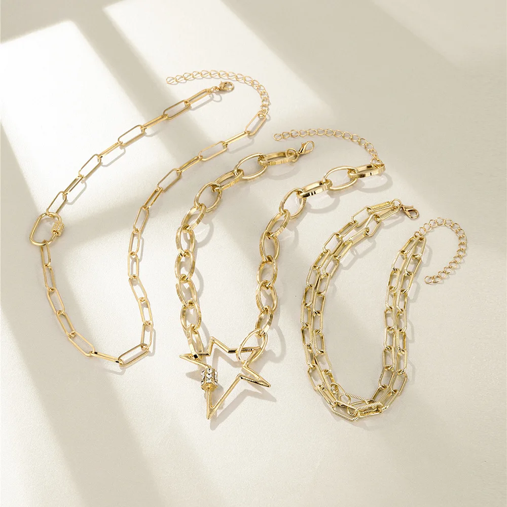 

Punk Hip-hop Street Style Multi-layer Sweater Thick Clavicle Chain Diamond Star Women Fashion Fine Necklace Girl Accessories New