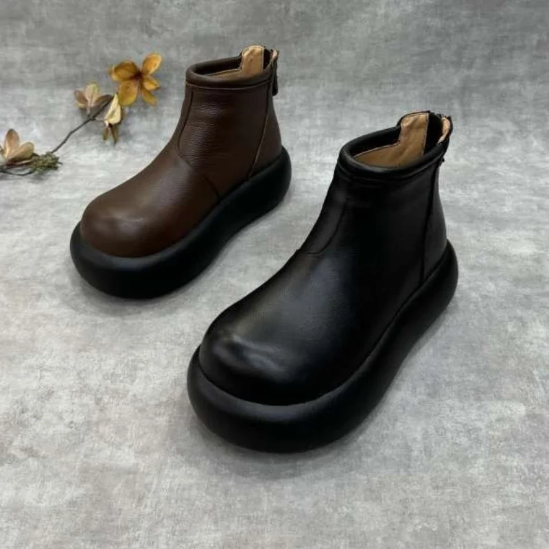 Женские ботильоны на плоской подошве и платформе повседневная кожаная обувь