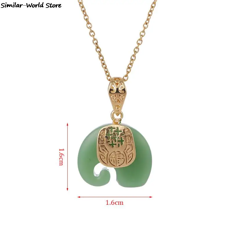 2022 Vintage White Hetian Jade Elephant Pendant 18K Gold Plated Chain Necklace Stainless Steel Sapphire Choker Jewelry for Women images - 6