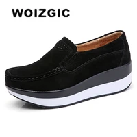 woizgic womens woman female ladies cow suede genuine leather shoes flats loafers platform moccasins elegant slip on px 3213
