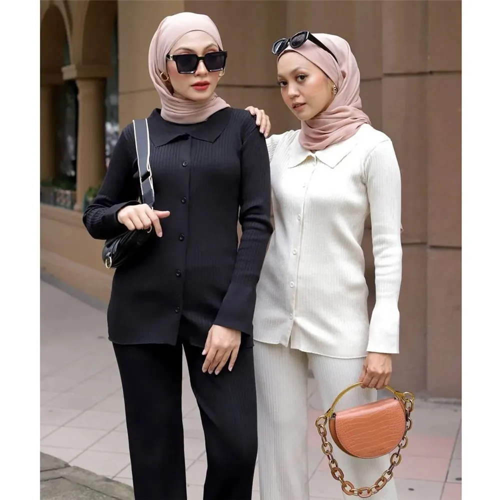 Женский комплект из 2 предметов трикотажный топ и брюки с широкими штанинами