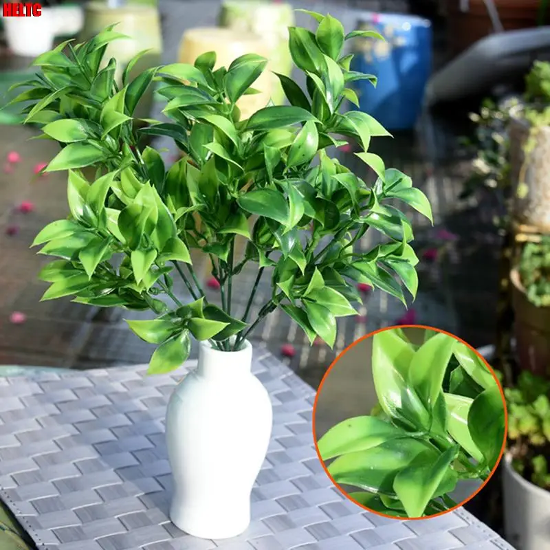 

NEW 7 Branches Green Artificial Plants For Garden Bushes Fake Grass Eucalyptus Orange Leaves Faux Plant For Home Shop Decoration