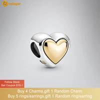 volayer 925 sterling silver beads domed golden heart charm fit original pandora bracelets women jewelry making birthday gift