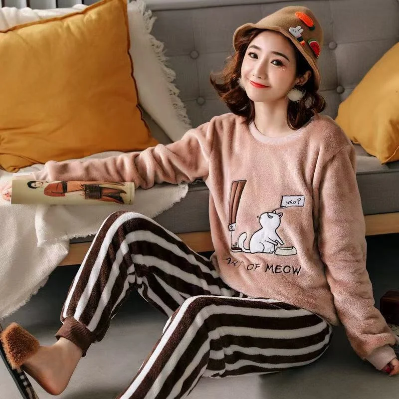 

Женский пижамный комплект осень-зима женские пижамы фланелевые пижамы с длинным рукавом женские пижамы милые животные женский домашний се...