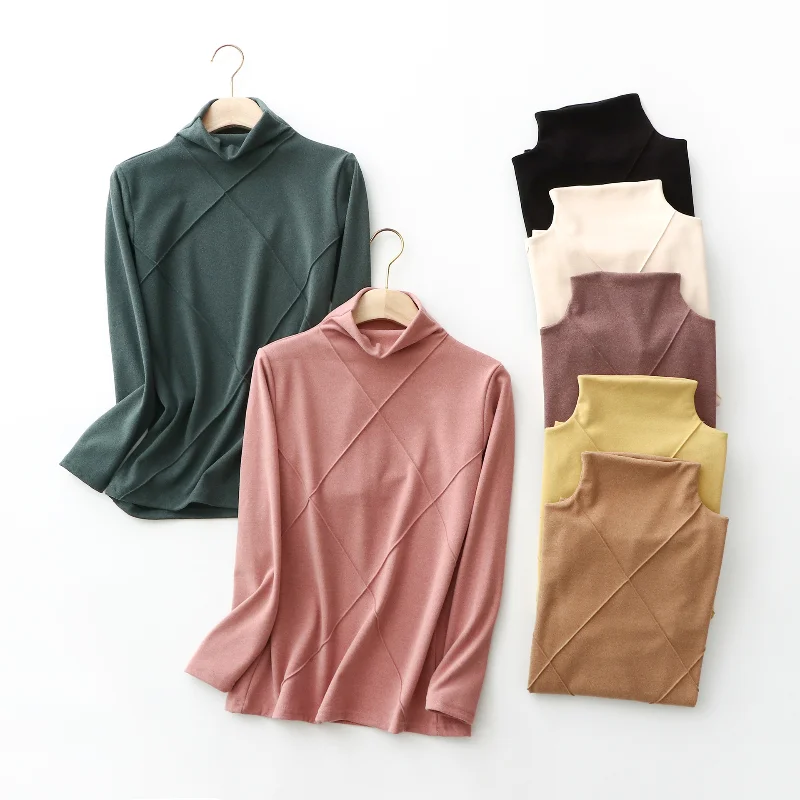 

Autumn/Winter Women Temperature Warm Semi High Collar Bottomed Shirt Women's Hot Clothes Velvet Close Fitting Cotton Blouse Tops