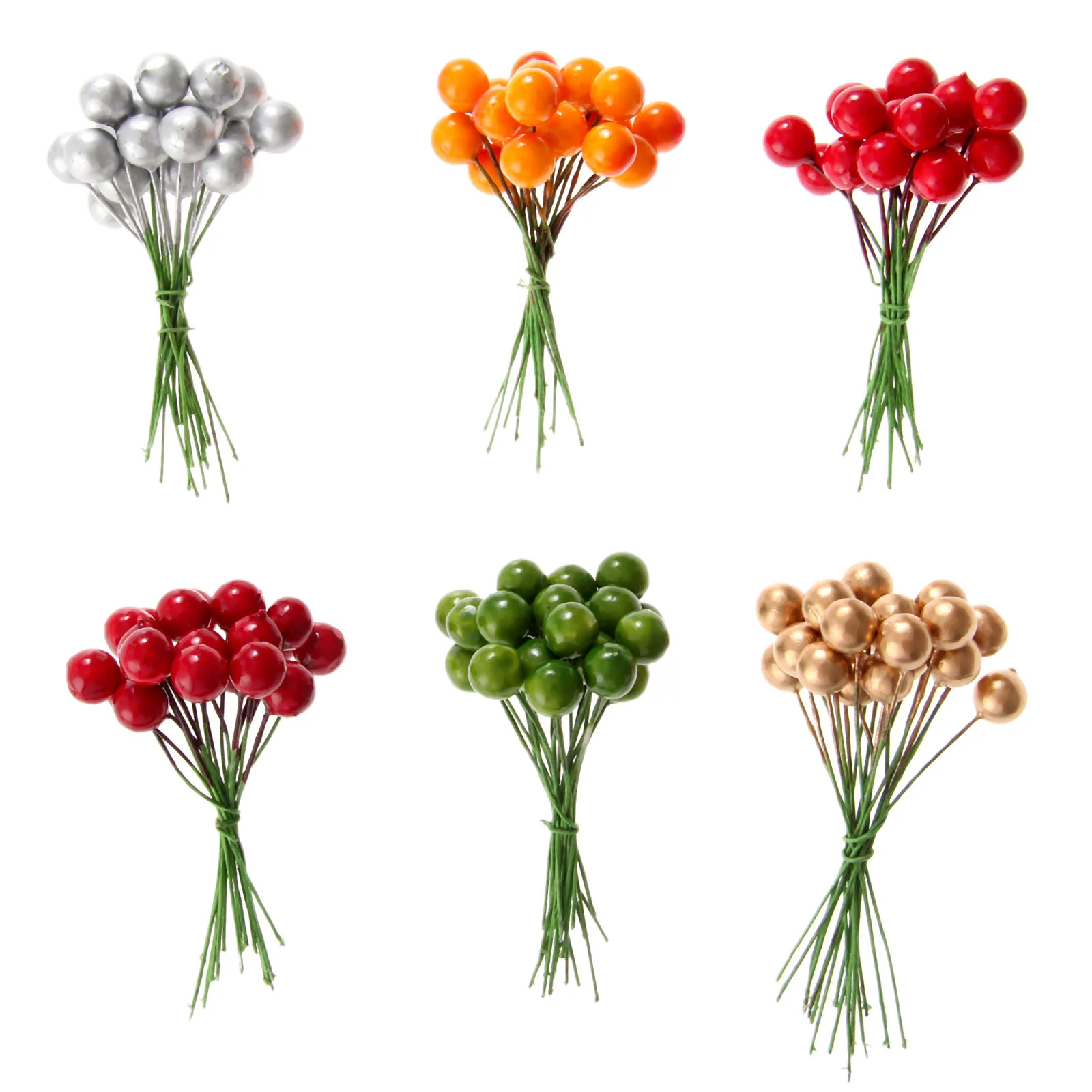 

50Pcs Six Color Artificial Holly Berries Foam+Iron Wire Artificial Holly Berries Christmas Decorations High Quality Home Decor