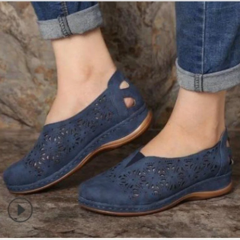 Women Sandals 2020 Vintage Casual Ladies Flats Shoes Sandals Women Summer Hollow Out Breathable Wedges Shoes Slip on Female Shoe