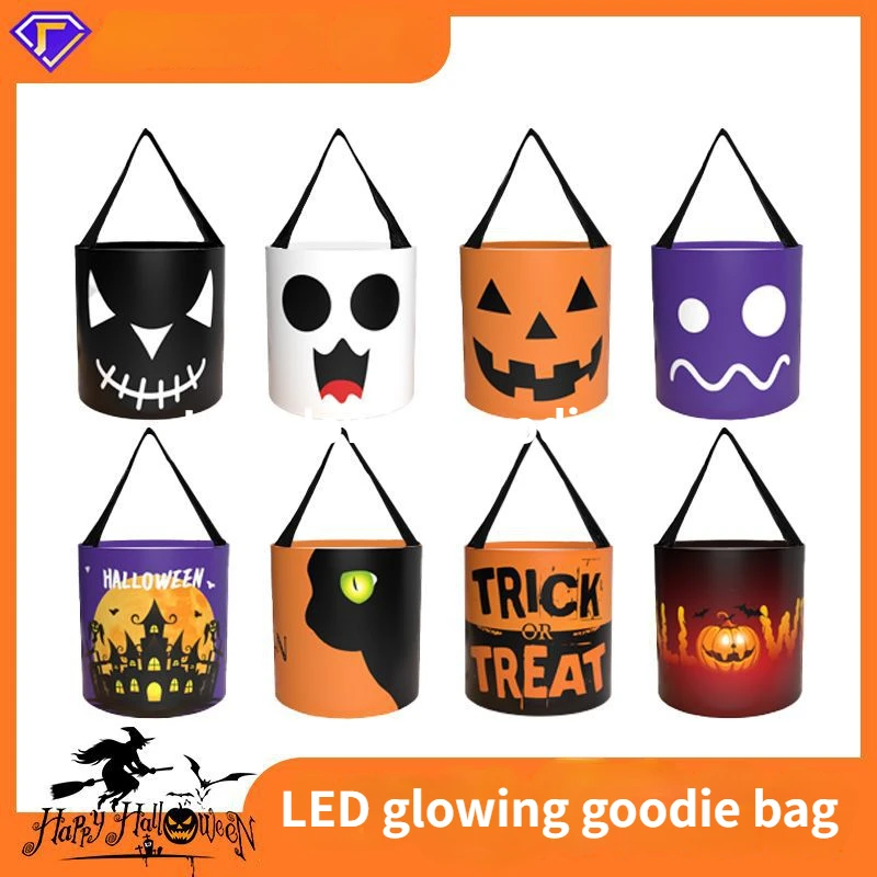 

Glowing Halloween Candy Bag Handheld LED with Lamp Pumpkin Glow Tube Halloween Candy Bag