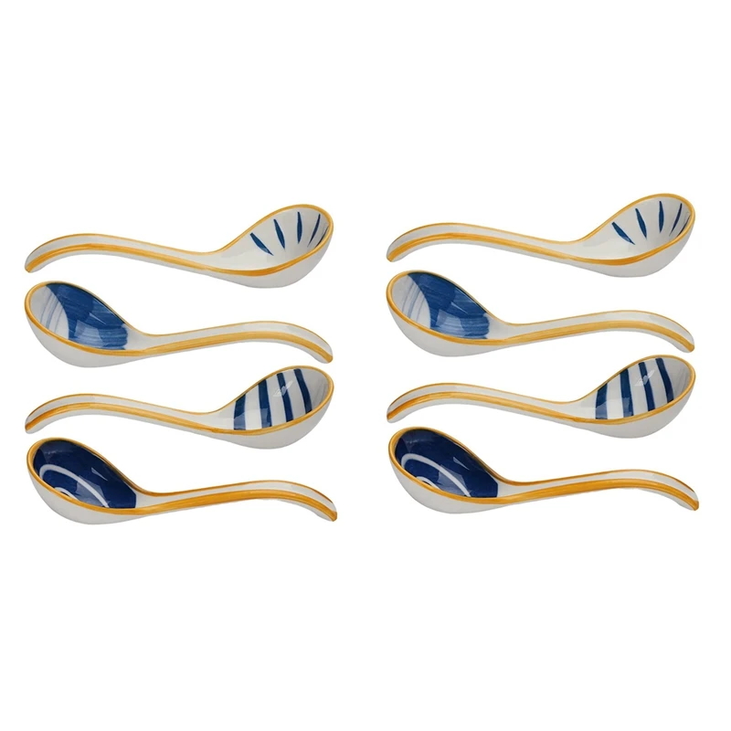 

2X Ceramics Soup Spoons Set Of Japanese Soup Spoon Long Handle Soup Spoons For Pho Ramen Noodles Wonton Dumpling Rice