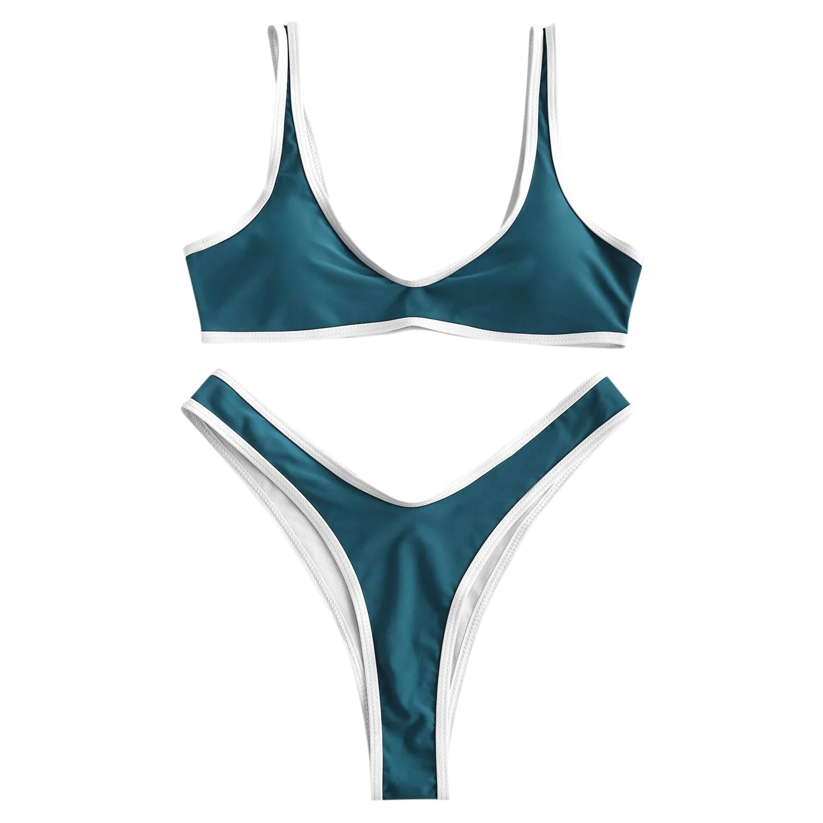 

Lace Solid Halter Sexy Piece Cut Push Up Set Bikini Women Two Up Swimsuit High Swimwears Tankinis Set