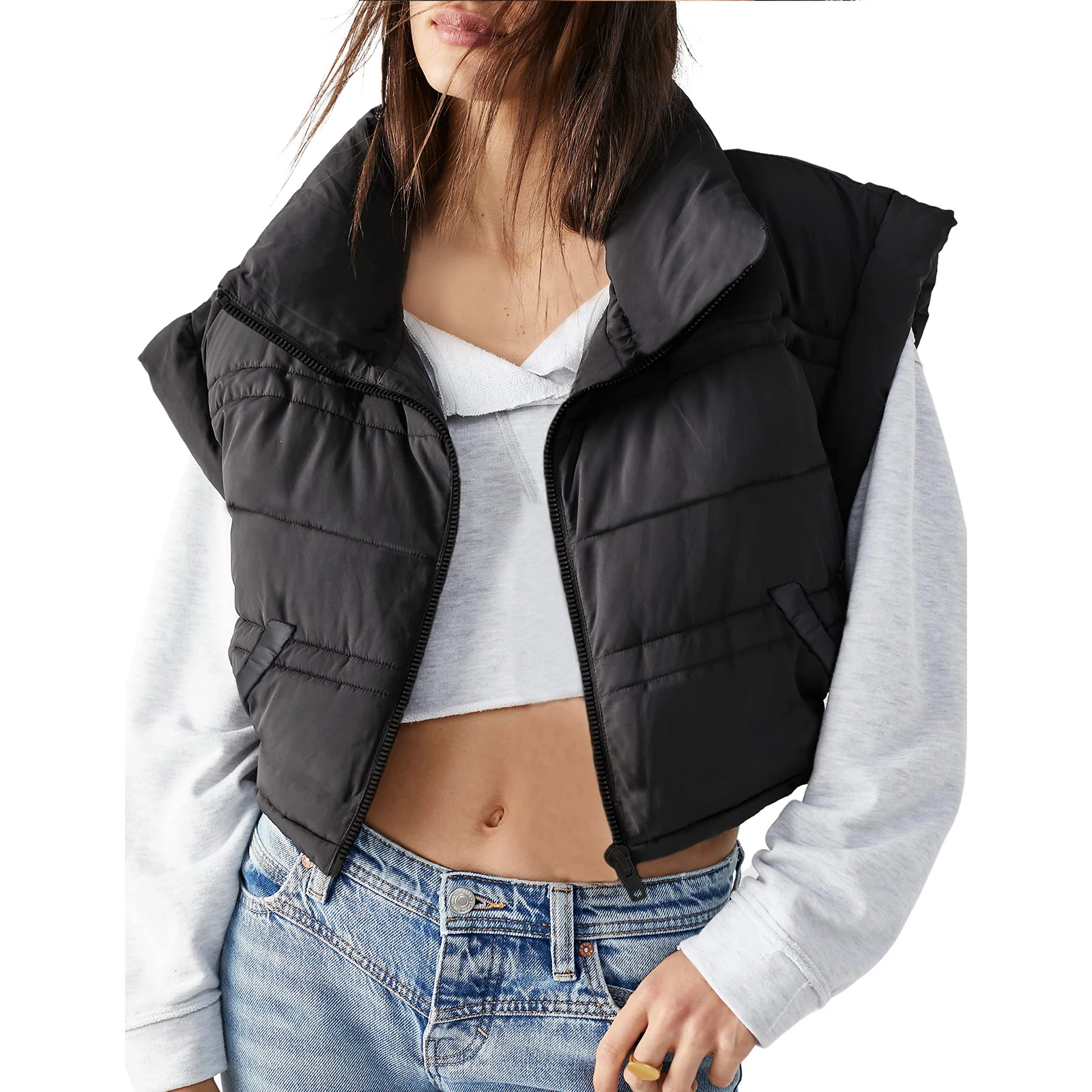 

Fashion Women's Winter Vest Sleeveless Jacket Stand Collar Zipper Closure Warm Vest Outwear Casual Outfits Autumn Coats