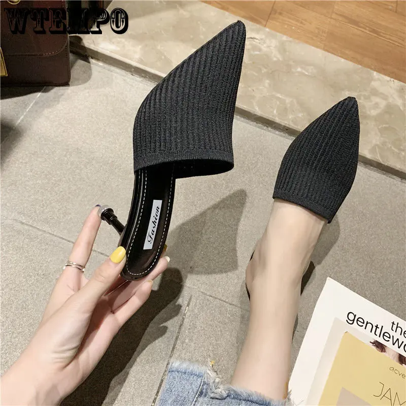 

WTEMPO 6CM Sexy Queen Gladiator Sandals Knit Women Jelly PVC Sandals Pointed Toe High Heels Party Cross Women Sandals Zapatilla