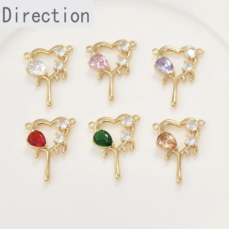 

14k Gold Double Hanging Love Liquid Lava Water Drop Zircon Pendant Diy Bracelet Necklace Jewelry Accessories Material