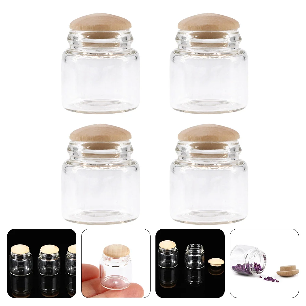 

4 Pcs Dollhouse Candy Jar Clear Glass Jars Exquisite Miniature Bottle Mini Bottle Miniature Candy Container Wood Wishing Bottles