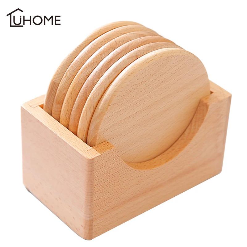 

6pcs Mini Pallet Wood Beverage Drink Coasters with Box Glasses Whiskey Coffee Wine Tea Bar Coaster Cup Mug Mat for Hot Drinks