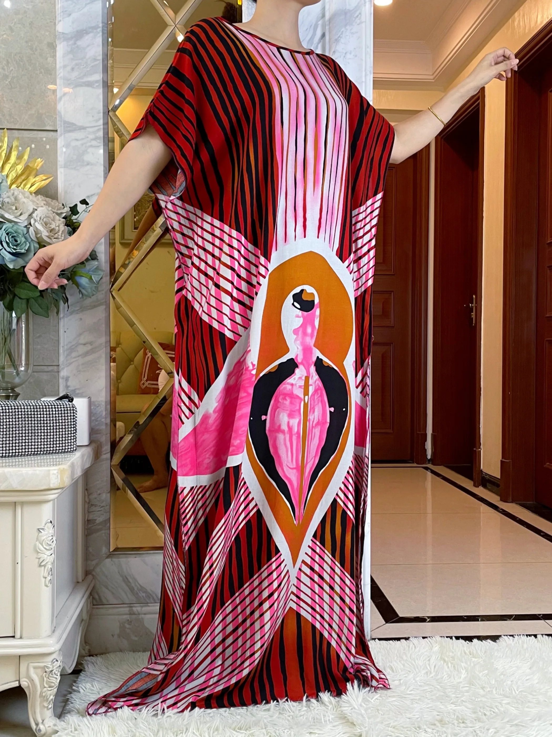 Мусульманская мода летние платья с коротким рукавом цветной цветочный принт Boubou