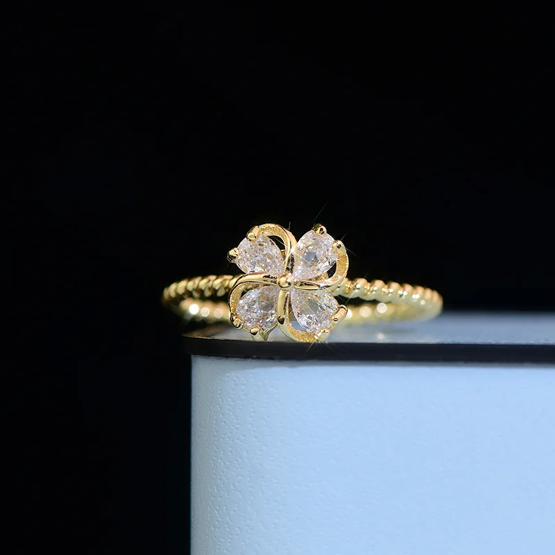 

Fashion Gold Micro Pave Zirconia Flower Retotable Rings For Women Korean Style Delicate Simple New Jewelry Ring