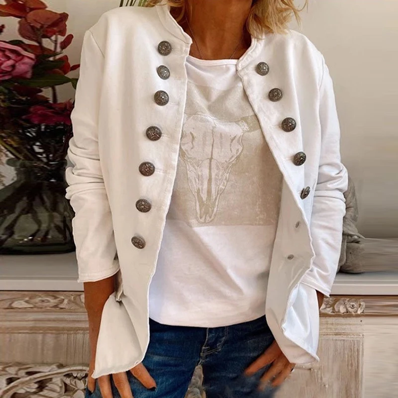 

Casual Button-up Crew Neck Cardigan Jackets Women Autumn Fashion Solid Slim Long Sleeve Coats Ladies Casual Simple Loose Outwear