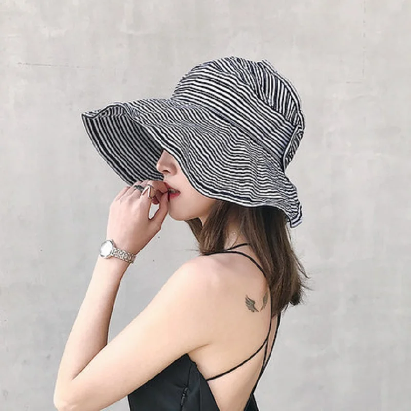 Women's Cap Summer Wide Brim Bucket Hats UV Protection Panama Floppy Beach Ladies UV Protection Caps Free Shipping