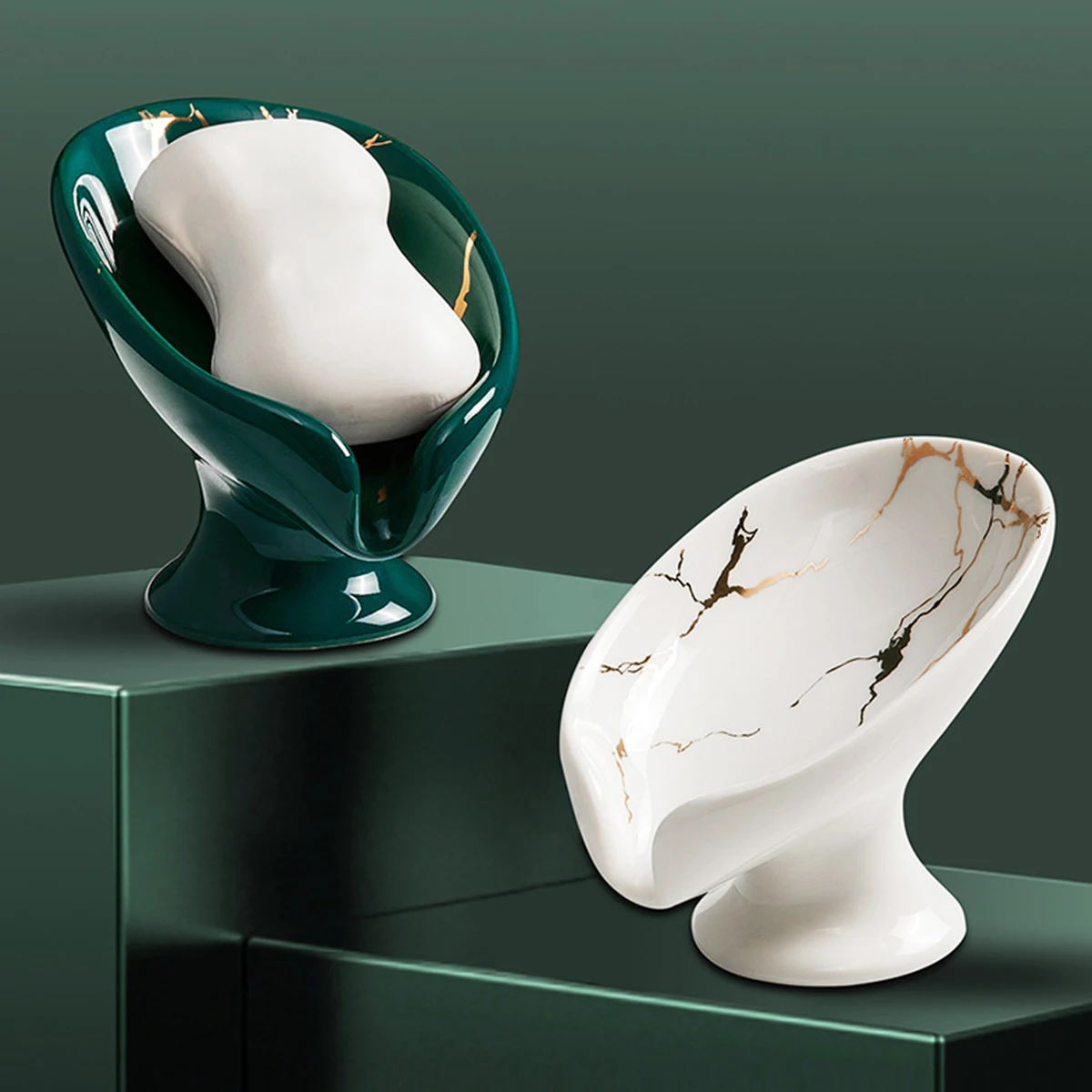 

Керамическая мыльница с основанием в форме листа, самосливающийся держатель для мыла, прочная портативная экономия мыла, стабильный декора...