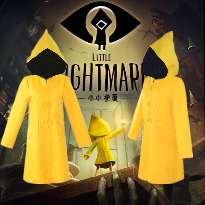 

Little Nightmares 2 Mono Six Cosplay Costume Hungry Kids Little Six Yellow Long Jacket Coat Party Halloween
