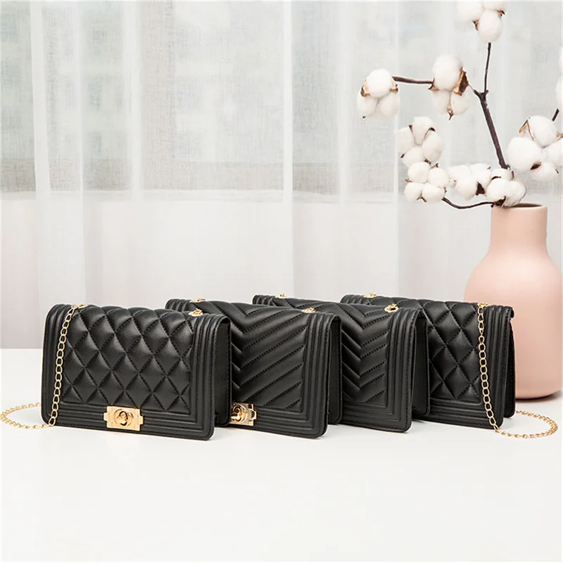 

Women Fashion Chain Shoulder Crossbody Bag Embroidery Embossed Pu Leather Small Square Bag