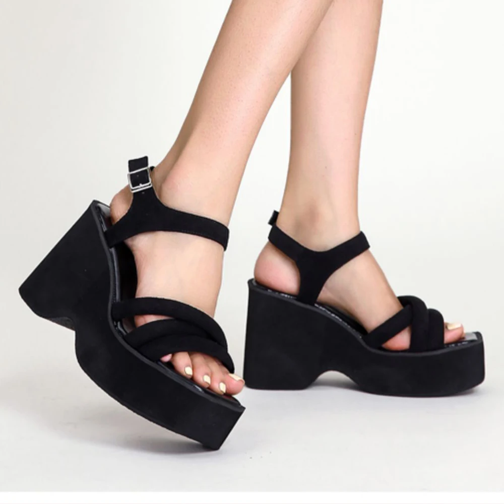 Женские босоножки на танкетке Летние Босоножки с открытым носком и ремешком