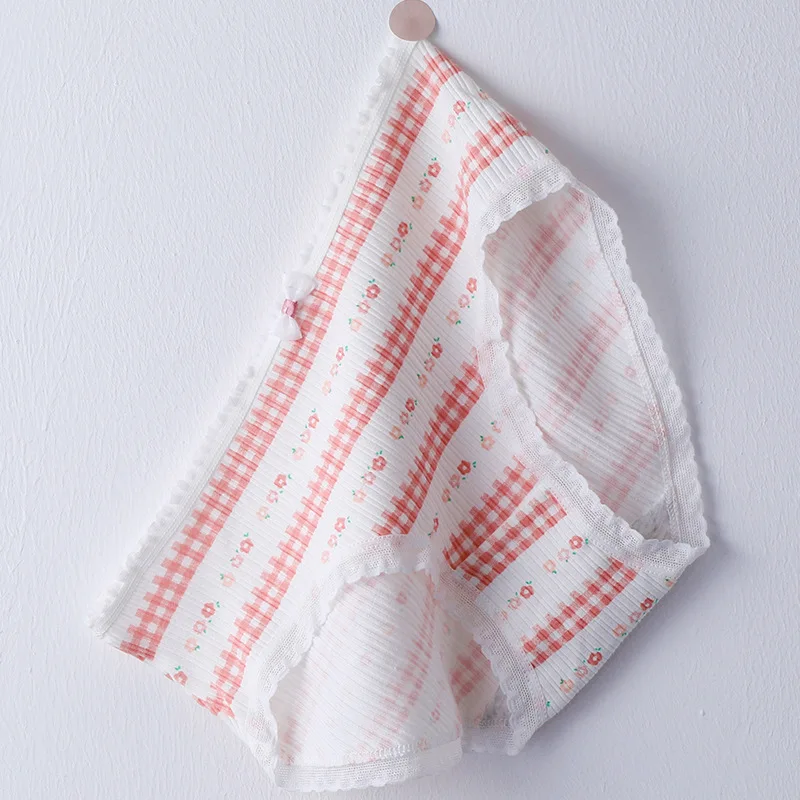 

15PCS Sweet Bow Lace Edge Cute Flower Rabbit Printed Threaded Underpants Female Cotton Crotch Buttocks Cute Girl Pink Underwear